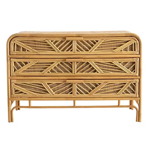 Miliboo & Stéphane Plaza Commode Vintage en rotin 3 tiroirs L120 cm Galon