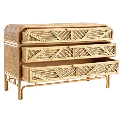 Miliboo & Stéphane Plaza Commode Vintage en rotin 3 tiroirs L120 cm Galon