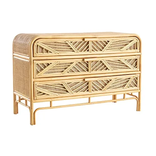 Miliboo & Stéphane Plaza Commode Vintage en rotin 3 tiroirs L120 cm Galon
