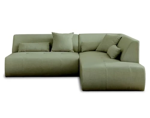Lisa Design - Onyx - canapé modulable d'angle Droit 5 Places - en Tissu - Vert Sauge