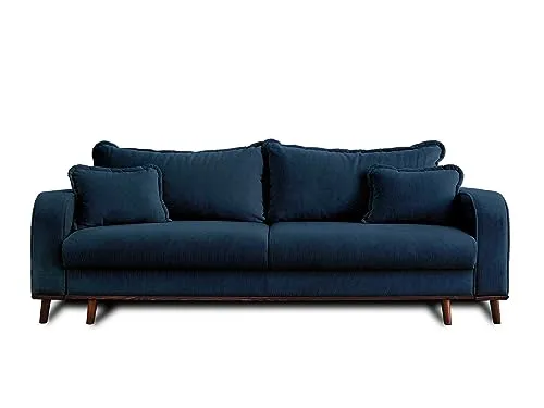 Lisa Design - Billie - canapé 3 Places - Convertible avec Coffre - en Velours côtelé - Bleu Ardoise