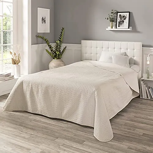 IBENA Nancy Plaid Jete de lit 280x250 cm - Motif Moderne, Lavable en Machine, Couvre lit uni Beige, Motif torsadé