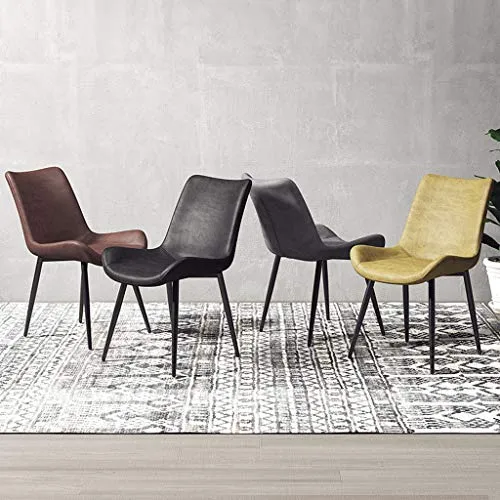 Générique Chaises de Salle à Manger Chaises de Salon de Loisirs Chaise d'invité de Club de Salle à Manger Rembourrée, avec Pieds en Métal Noir et Siège en Similicuir Marron