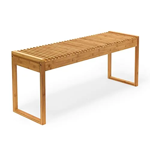 Relaxdays Banc en bambou HxlxP : 47 x 120 x 33 cm banquette jardin Terrasse balcon 3-4 places entrée couloir, Marron