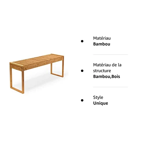 Relaxdays Banc en bambou HxlxP : 47 x 120 x 33 cm banquette jardin Terrasse balcon 3-4 places entrée couloir, Marron