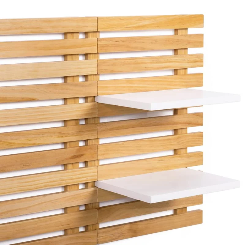 IDMarket - Tête de lit en Lattes AVA 240 CM Bois Clair et étagères Blanches