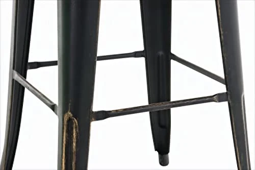 CLP Lot De 4 Tabourets De Bar Joshua I Tabouret De Bar Industriel Empilable Et Robuste I Repose-Pieds Structure A 4 Pieds I Hauteur Siège 77 cm, Couleur:Noir/Or