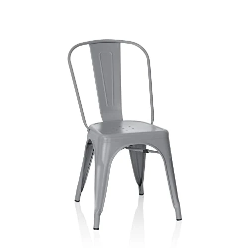 hjh OFFICE 645039 Chaise bistrot VANTAGGIO Brush Métal Gris Mat, Chaise au Style Industriel, empilable