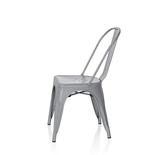 hjh OFFICE 645039 Chaise bistrot VANTAGGIO Brush Métal Gris Mat, Chaise au Style Industriel, empilable