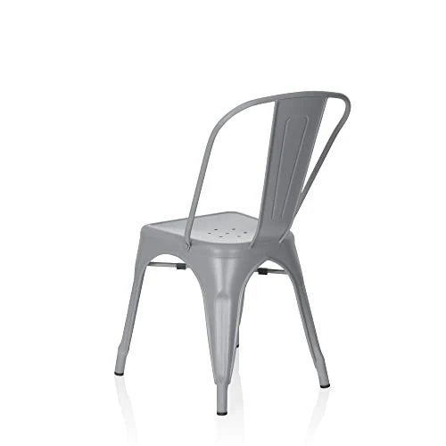 hjh OFFICE 645039 Chaise bistrot VANTAGGIO Brush Métal Gris Mat, Chaise au Style Industriel, empilable
