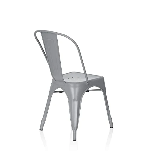 hjh OFFICE 645039 Chaise bistrot VANTAGGIO Brush Métal Gris Mat, Chaise au Style Industriel, empilable