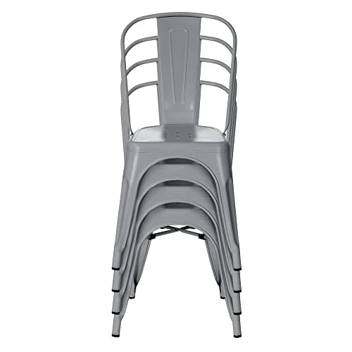 hjh OFFICE 645039 Chaise bistrot VANTAGGIO Brush Métal Gris Mat, Chaise au Style Industriel, empilable