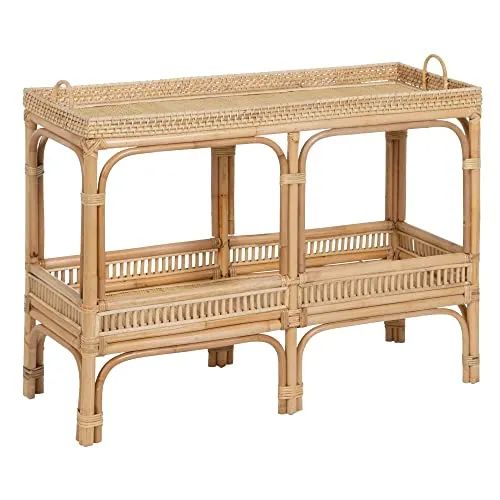 LOLAhome Console grille avec étagère en rotin naturel 100 x 38 x 81 cm