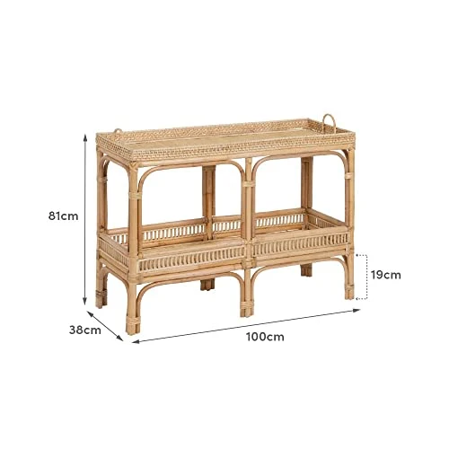 LOLAhome Console grille avec étagère en rotin naturel 100 x 38 x 81 cm