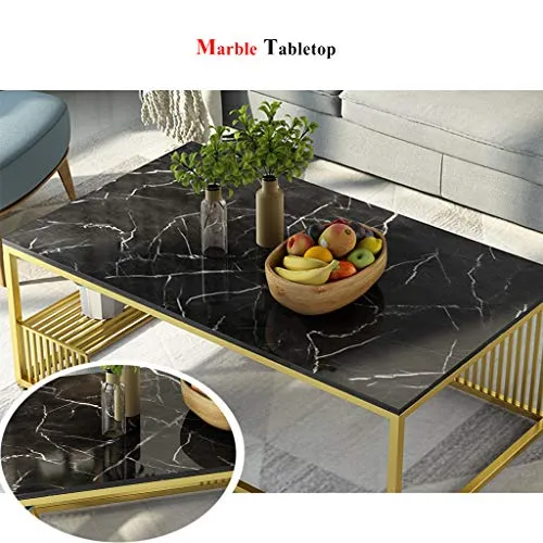 Tables basses de salon Table basse moderne pour le salon | Table de Cocktail de Table Rectangulaire en Marbre Mid-Century | Bureau Accueil Table de canapé d'extrémité | avec étagère de rangement | N