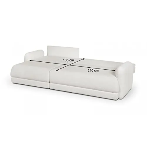 HOMIFAB Canapé d'angle Gauche 5 Places Convertible avec Coffre de Rangement en Tissu bouclettes écru - Giulia