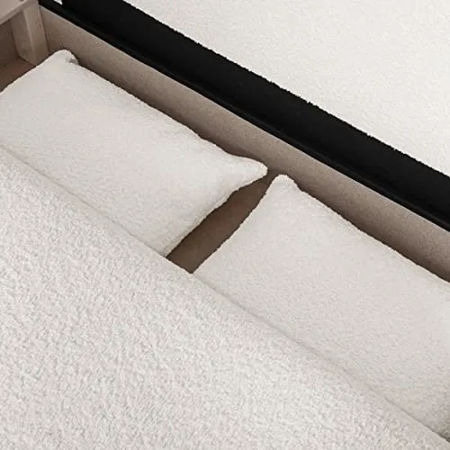 HOMIFAB Canapé d'angle Gauche 5 Places Convertible avec Coffre de Rangement en Tissu bouclettes écru - Giulia