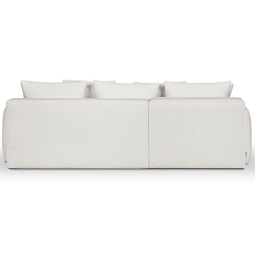 HOMIFAB Canapé d'angle Gauche 5 Places Convertible avec Coffre de Rangement en Tissu bouclettes écru - Giulia