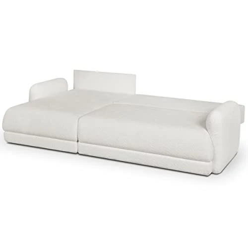HOMIFAB Canapé d'angle Gauche 5 Places Convertible avec Coffre de Rangement en Tissu bouclettes écru - Giulia