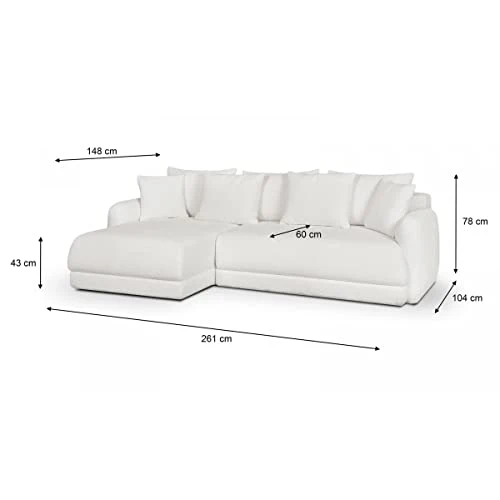 HOMIFAB Canapé d'angle Gauche 5 Places Convertible avec Coffre de Rangement en Tissu bouclettes écru - Giulia