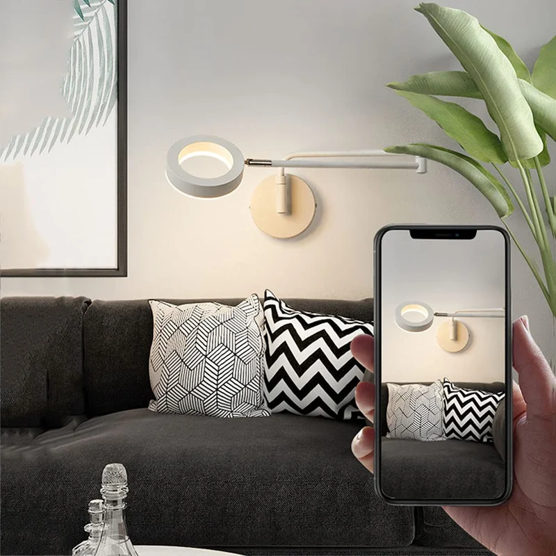 Applique Murale LED moderne 2 bras longs réglables rotatifs Lampe de Murale de chambre à coucher Bras oscillant en métal rétractable Lampe de chevet Lampe de lecture murale Wall lamp blanche