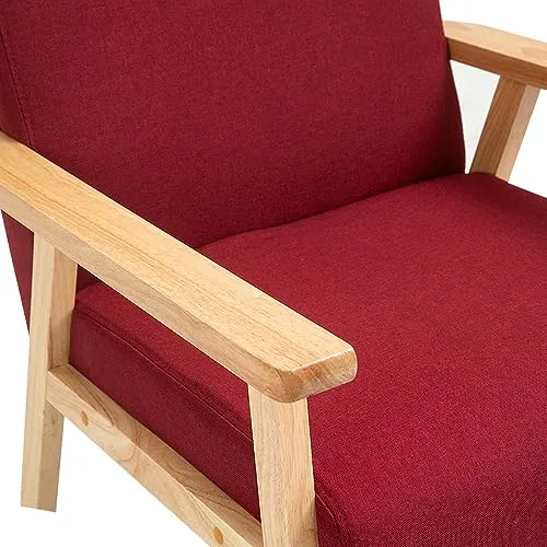 Mingone Fauteuil de Salon en Bois Chaise Longue Relax Chaise D'appoint avec Accoudoirs Chaise de Canapé de Loisirs en Lin pour Salon Chambre Vérandas, Rose
