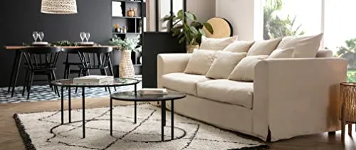 Miliboo Canapé déhoussable 3 Places en Tissu écru Fever