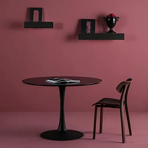 AltoBuy CANTIQUE - Table Ronde 110cm Pied et Plateau Noirs