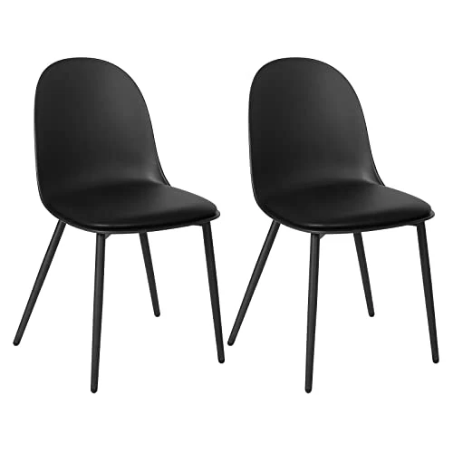 WOLTU Chaises de Salle à Manger, Lot de 2, Chaise Rembourrée, Chaise de Cusine Scandinave, Chaise en Similicuir, Pieds en Métal, Noir BH360sz-2