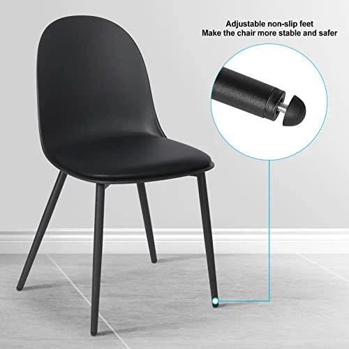 WOLTU Chaises de Salle à Manger, Lot de 2, Chaise Rembourrée, Chaise de Cusine Scandinave, Chaise en Similicuir, Pieds en Métal, Noir BH360sz-2
