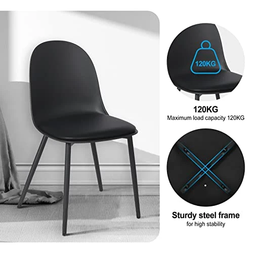WOLTU Chaises de Salle à Manger, Lot de 2, Chaise Rembourrée, Chaise de Cusine Scandinave, Chaise en Similicuir, Pieds en Métal, Noir BH360sz-2