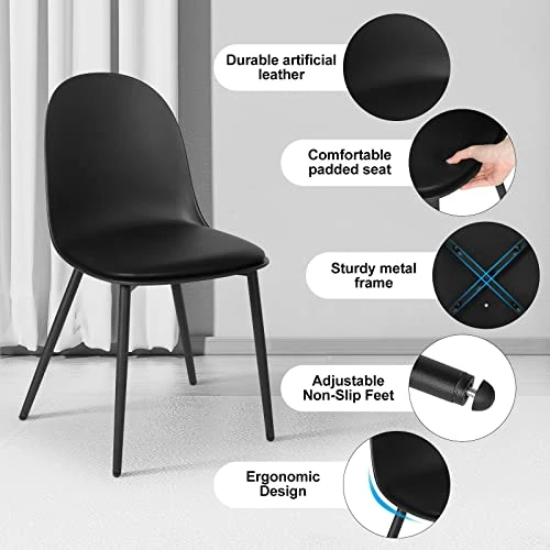 WOLTU Chaises de Salle à Manger, Lot de 2, Chaise Rembourrée, Chaise de Cusine Scandinave, Chaise en Similicuir, Pieds en Métal, Noir BH360sz-2