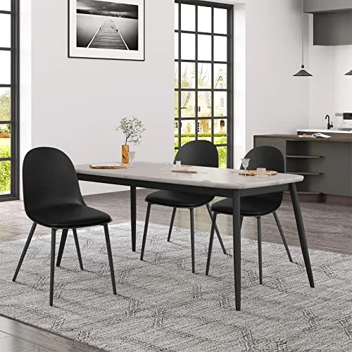 WOLTU Chaises de Salle à Manger, Lot de 2, Chaise Rembourrée, Chaise de Cusine Scandinave, Chaise en Similicuir, Pieds en Métal, Noir BH360sz-2