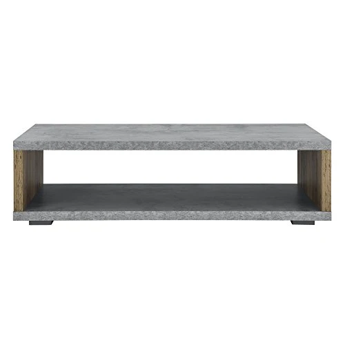 [en.casa] Table Basse Moderne Plateau MDF Robuste Rectangulaire Acier Béton Bois 110cm x 60cm x 30cm