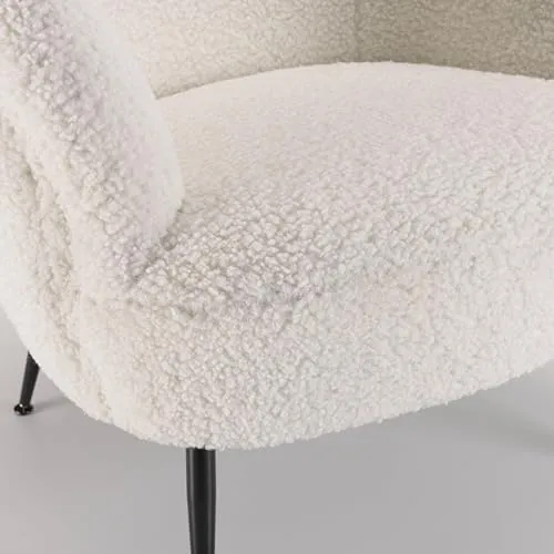 MACABANE ALBANE - Fauteuil Cosy Tissu Bouclette Blanc Pieds métal Noir