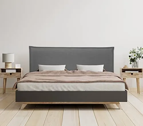 DHOME Tête de lit en Lin Naturel uni avec Bordures Tête de lit rembourrée Chambre à Coucher Moderne Top Trending (Gris Foncé, 160x105cm avec Pieds (Lits 150/160))