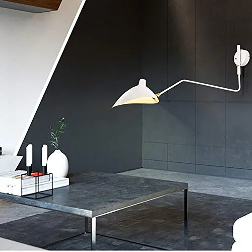 Simple Style Bras De Oscillation Applique Murale Avec Ombre De Dôme Mont Mural Applique Murale Pour Couloir Foyer Chambre à Manger Lampe Murale Câblé Avec On-éteindre L'interrupteu-Blanc 99x40cm