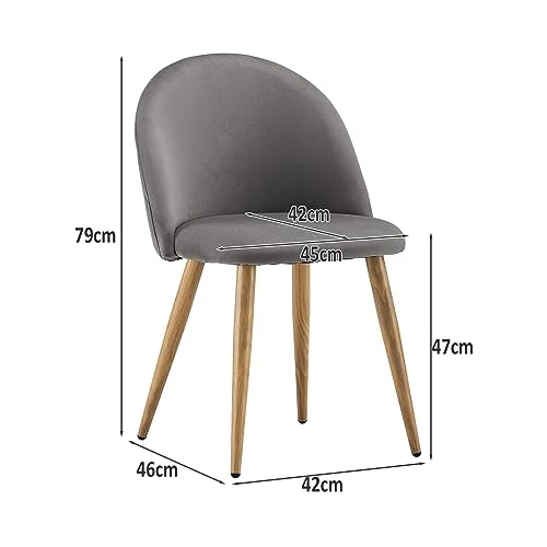 TUKAILAI Lot de 2 Fauteuil Chaise de Salle à Manger Velours Gris Chaise de Bureau Ergonomique Pieds Métal avec Finition en Bois Gris