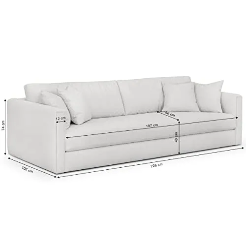 HOMIFAB Canapé 4 Places en Tissu Beige Ivoire + 4 Coussins - Denver