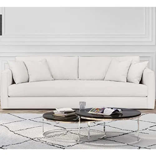 HOMIFAB Canapé 4 Places en Tissu Beige Ivoire + 4 Coussins - Denver