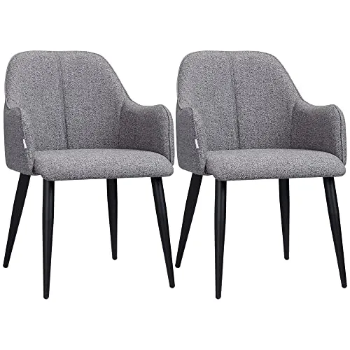HOMCOM Lot de 2 chaises de Salle à Manger en Tissu et piètement Acier - Assise enveloppante - Gris foncé