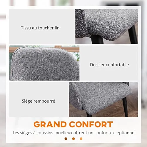 HOMCOM Lot de 2 chaises de Salle à Manger en Tissu et piètement Acier - Assise enveloppante - Gris foncé
