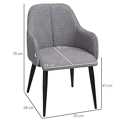 HOMCOM Lot de 2 chaises de Salle à Manger en Tissu et piètement Acier - Assise enveloppante - Gris foncé