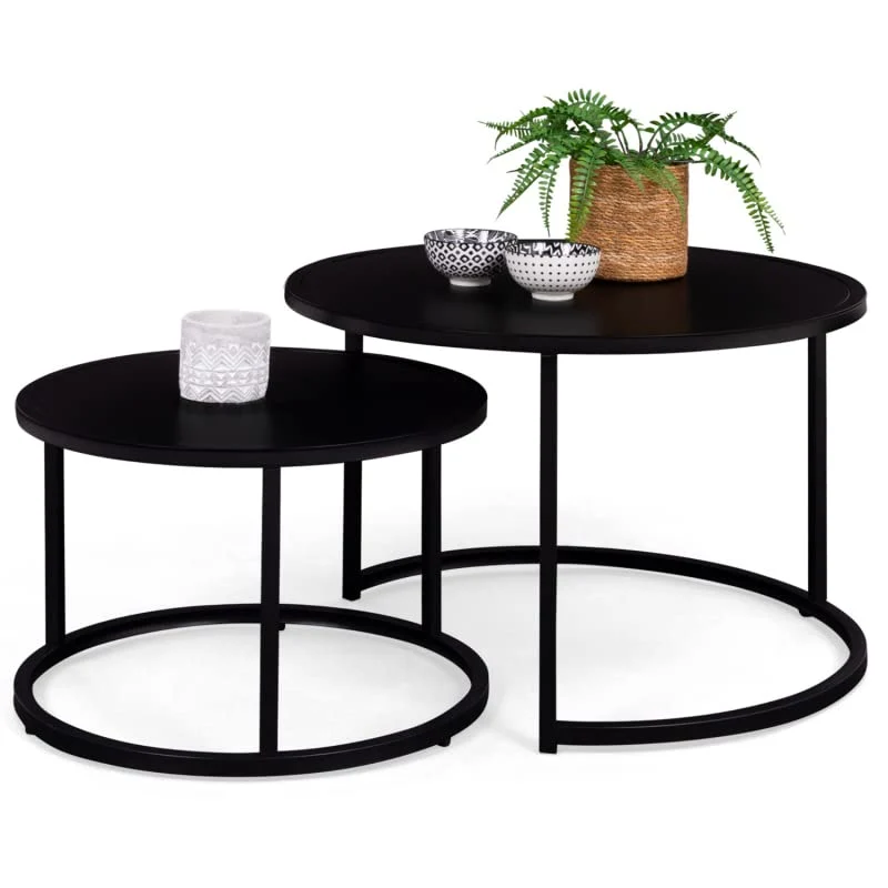 IDMarket - Lot de 2 Tables Basses gigognes Davis Rondes 54/70 en métal Noir Mat Design Industriel