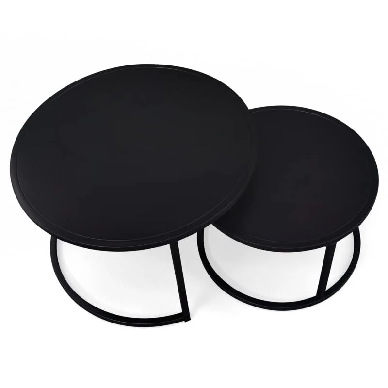 IDMarket - Lot de 2 Tables Basses gigognes Davis Rondes 54/70 en métal Noir Mat Design Industriel