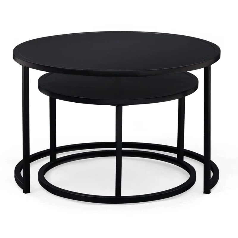 IDMarket - Lot de 2 Tables Basses gigognes Davis Rondes 54/70 en métal Noir Mat Design Industriel