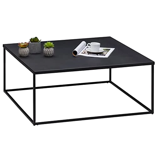 IDIMEX Table Basse HILAR Table de Salon Grande Table d'appoint Design Retro Vintage Industriel, Plateau carré de 80 x 80 cm en métal laqué Noir