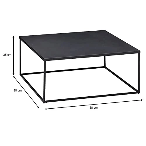 IDIMEX Table Basse HILAR Table de Salon Grande Table d'appoint Design Retro Vintage Industriel, Plateau carré de 80 x 80 cm en métal laqué Noir