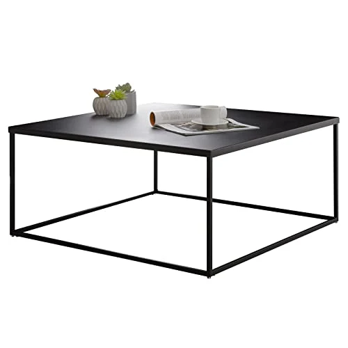 IDIMEX Table Basse HILAR Table de Salon Grande Table d'appoint Design Retro Vintage Industriel, Plateau carré de 80 x 80 cm en métal laqué Noir