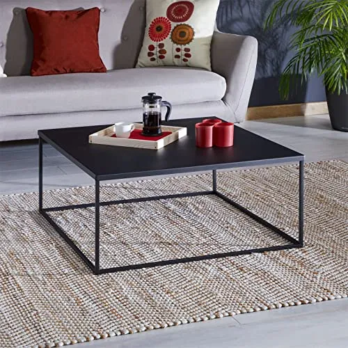 IDIMEX Table Basse HILAR Table de Salon Grande Table d'appoint Design Retro Vintage Industriel, Plateau carré de 80 x 80 cm en métal laqué Noir
